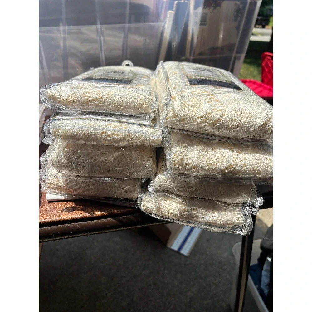 Hopewell Lace Curtain Set 8pc Lot Valances and 24 Inch Tiers Cream Floral Knit